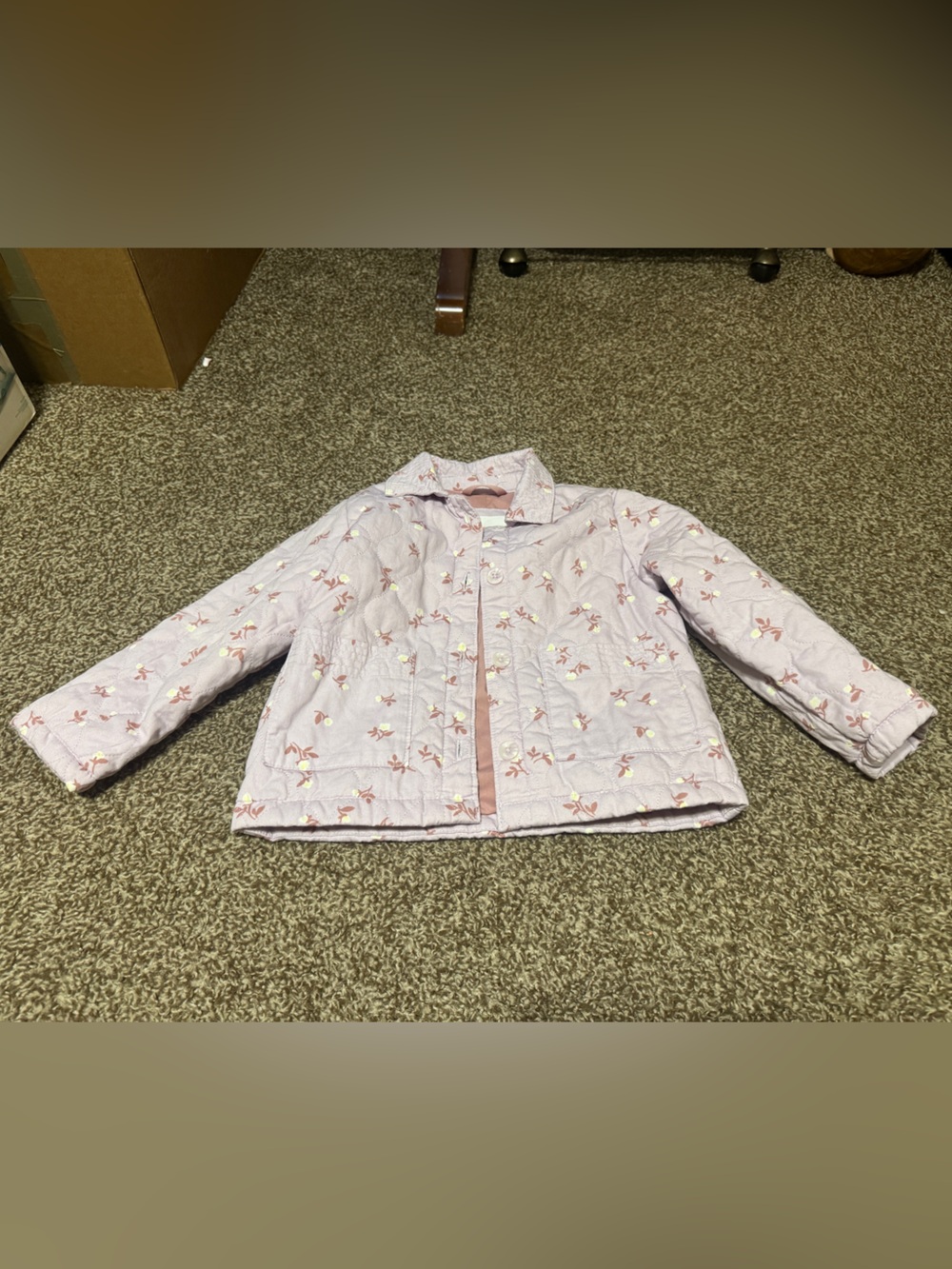 Girls' Light Lavender Quilted jacket with Floral Print